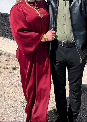 Abiye Bordo Etnik Desenli Kadın Uzun Elbise