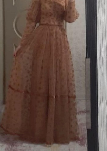Abiye Bej Vintage Bohem Uzun Abiye Elbise