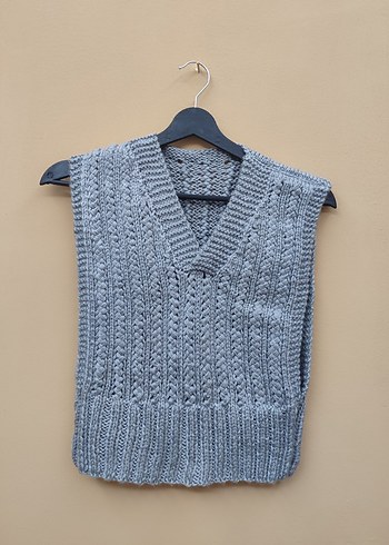 Gri V Yakalı yanlari açık Örgü Kadın Süveter - Görsel 2