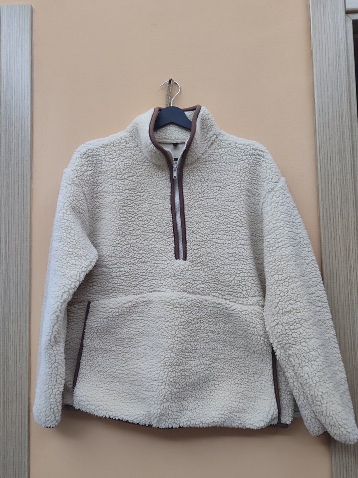 Bej Fermuarlı Kadın yarim fermuarlı sweatshirt - Görsel 2