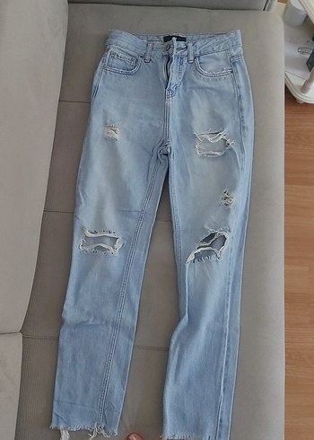 Kadın Pastel Mavi Bol Kesim Kot Pantolon
