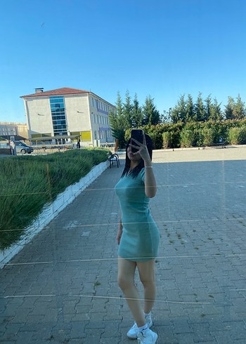 l Beden yeşil Renk Kadın yeşil V Yaka Triko Polo Elbise
