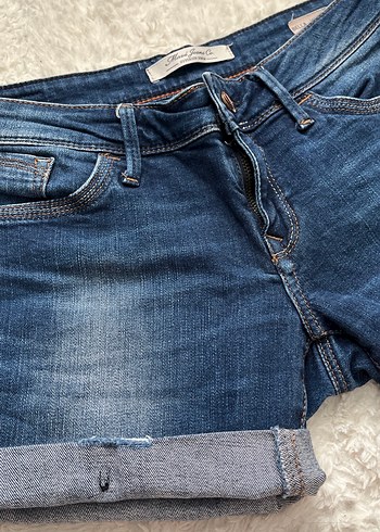 Mavi Füme Renkli Kadın Midi Denim Şort