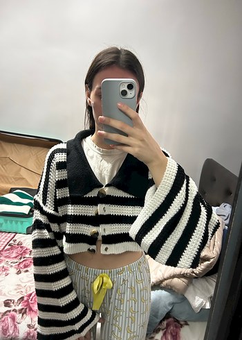 Gri Zebra Desenli Örgü Kadın Hırka