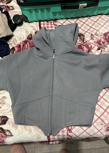 l Beden gri Renk Gri Fermuarlı Kadın Sweatshirt