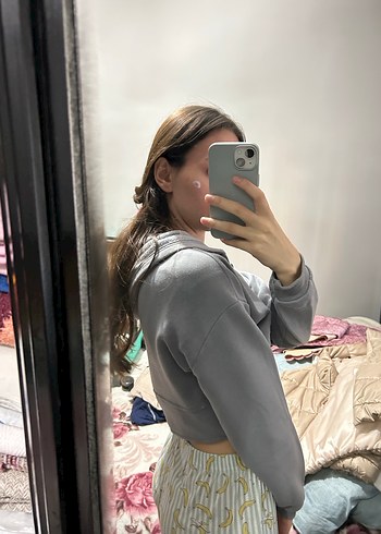 l Beden Gri Fermuarlı Kadın Sweatshirt