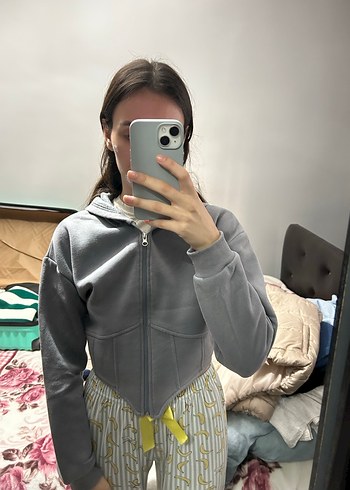 Gri Fermuarlı Kadın Sweatshirt