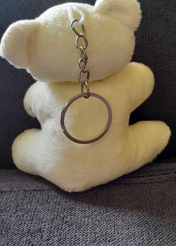 Beden Beyaz Ekose Detaylı Peluş Ayıcık Anahtarlık