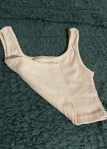 Bej Keten Kumaş Kolsuz Crop Top - Görsel 2