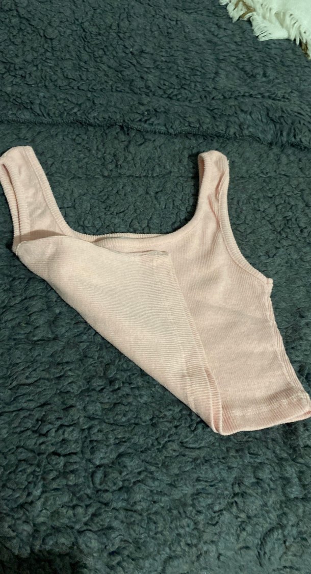 Bej Keten Kumaş Kolsuz Crop Top - Görsel 2