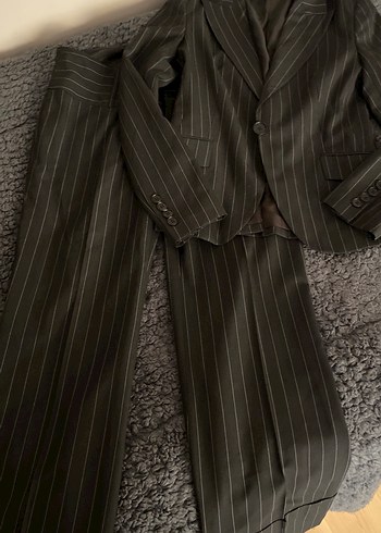 Düğmeli Çizgili Kadın Blazer Ceket - Görsel 3