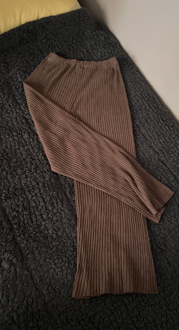 Örgü Kumaş Kadın Bol Kesim Kahverengi Pantolon - Görsel 2