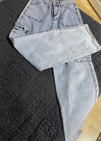 Gri Düğmeli Bol Kesim Midi Kot Pantolon - Görsel 2