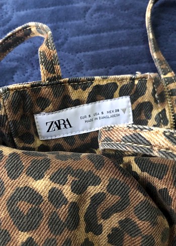 Zara Kahverengi Leopar Desenli Mini Elbise zara