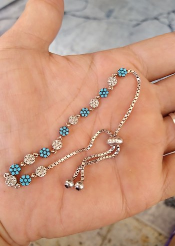 Accessorize 925 ayar gümüş Turkuaz taşlı Çiçek Desenli Kadın Bileklik