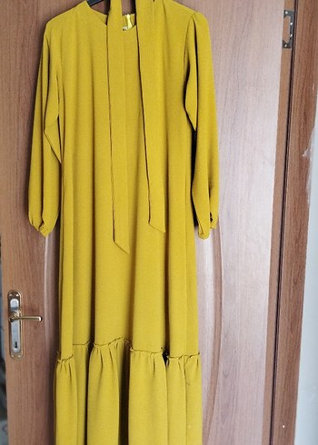 Diğer Diger Sarı Uzun Kollu Fırfırlı Elbise