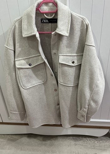 Zara Gri Midi Kadın Düğmeli Kaban