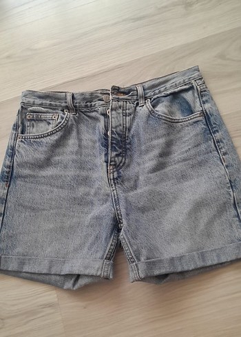 Gri Mini Denim Şort, Rahat Kesim