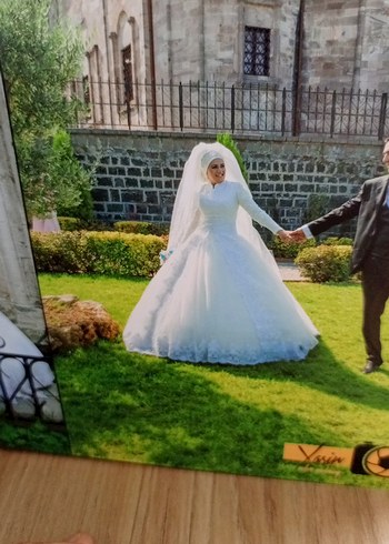 Gelinlik Uzun Kollu Beyaz A Kesim Tesettür Gelinlik