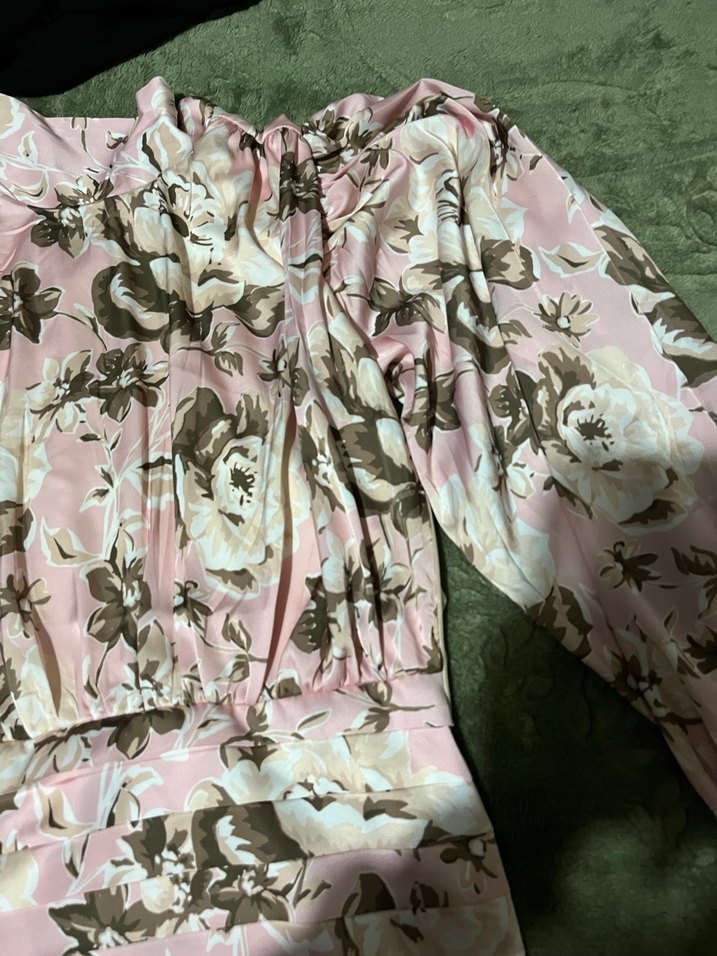 Uzun Kol Çiçek Desenli Pembe Kadın Elbise - Görsel 2