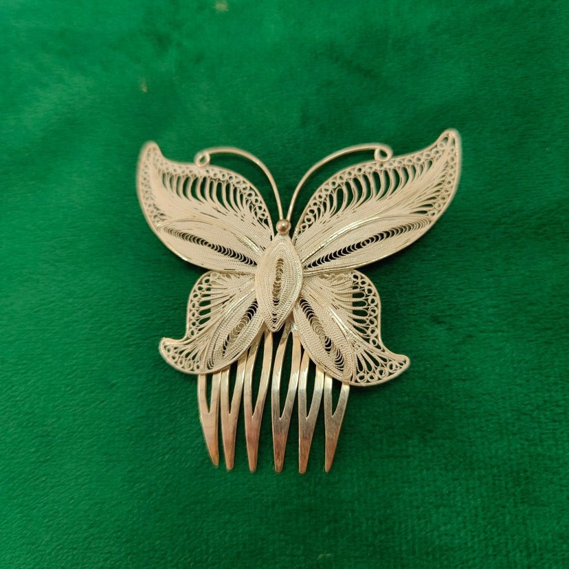 Dantel Detaylı Altın Rengi Kelebek Saç Tokası gümüş 925 ayardır - Görsel 2