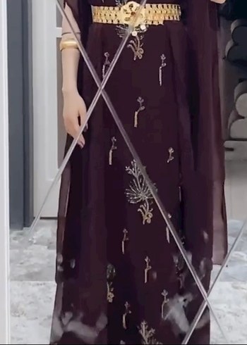 Bordo V Yaka Uzun Henna Elbise - Görsel 4