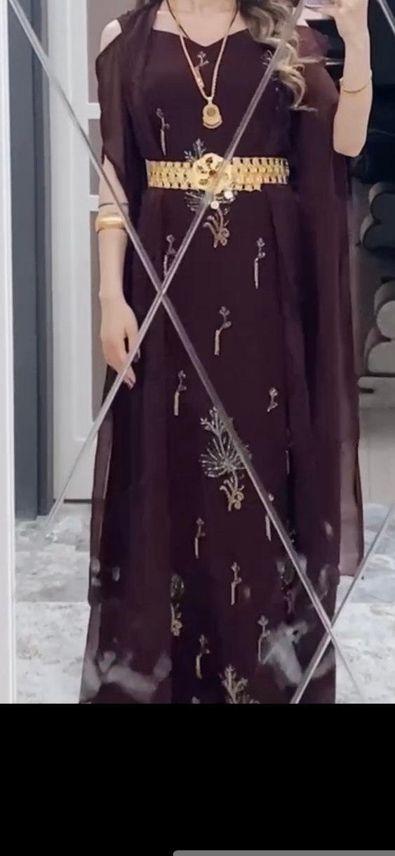 Bordo V Yaka Uzun Henna Elbise - Görsel 4