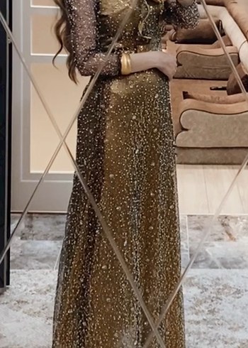 Sarı unuz abiye elbise omuz kısmı volanlı - Görsel 2