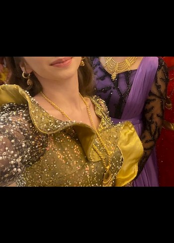 Sarı unuz abiye elbise omuz kısmı volanlı - Görsel 3