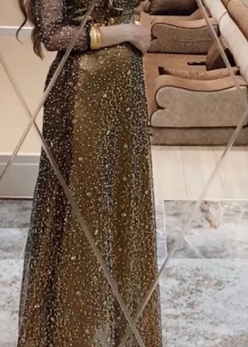 Sarı unuz abiye elbise omuz kısmı volanlı - Görsel 4