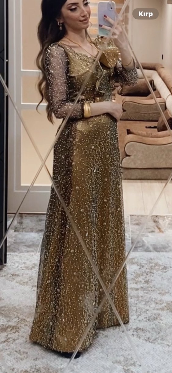 Sarı unuz abiye elbise omuz kısmı volanlı - Görsel 2