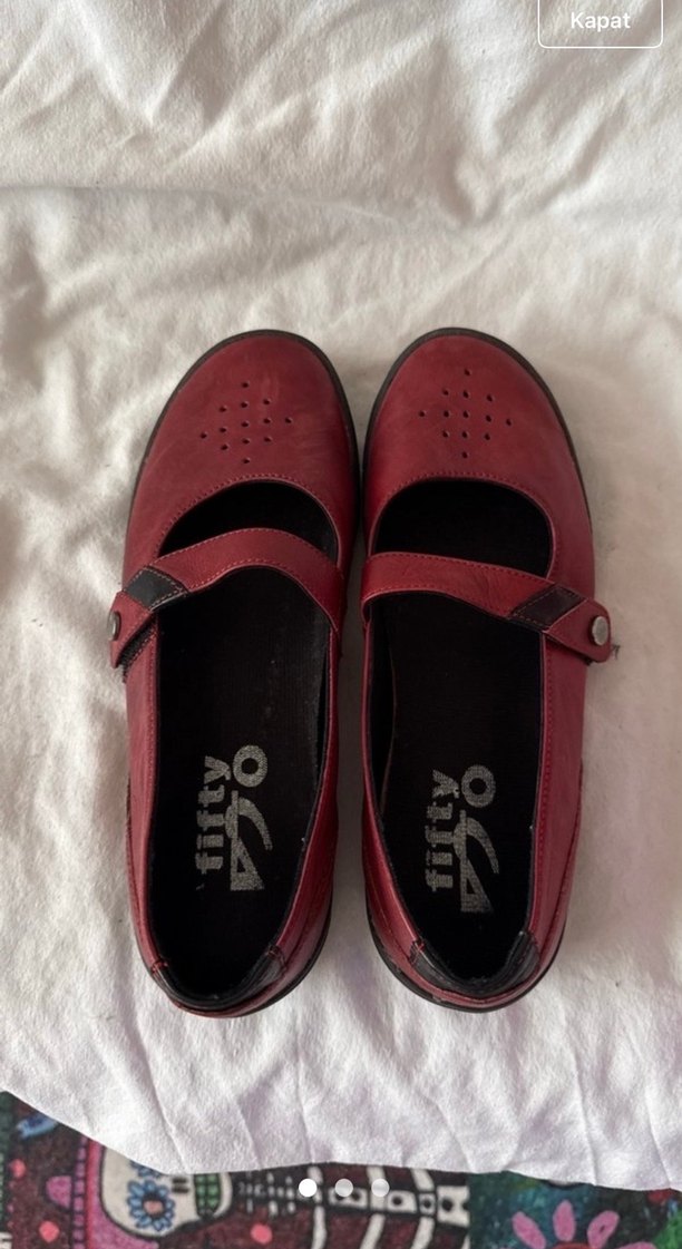 Kemerli Koyu Kırmızı Kadın Dolgu Topuk Ayakkabı - Görsel 2