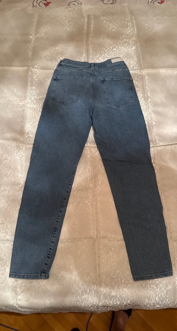 Düğmeli Mavi Kadın Denim Pantolon - Görsel 2