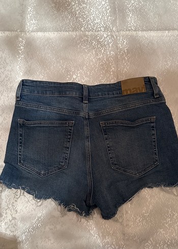 Kadın Koyu Mavi Düğmeli Mini Denim Şort - Görsel 2