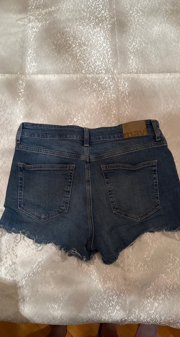 Kadın Koyu Mavi Düğmeli Mini Denim Şort - Görsel 2