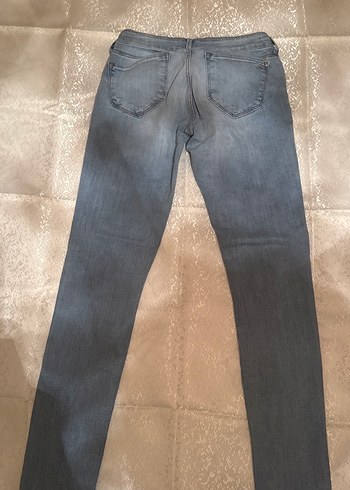 Gri Kadın Denim Pantolon, Kemerli, Normal Boy - Görsel 2