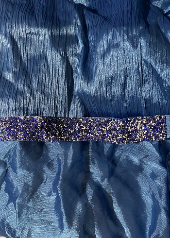 Uzun Mavi Tesettür Abiye - Görsel 4