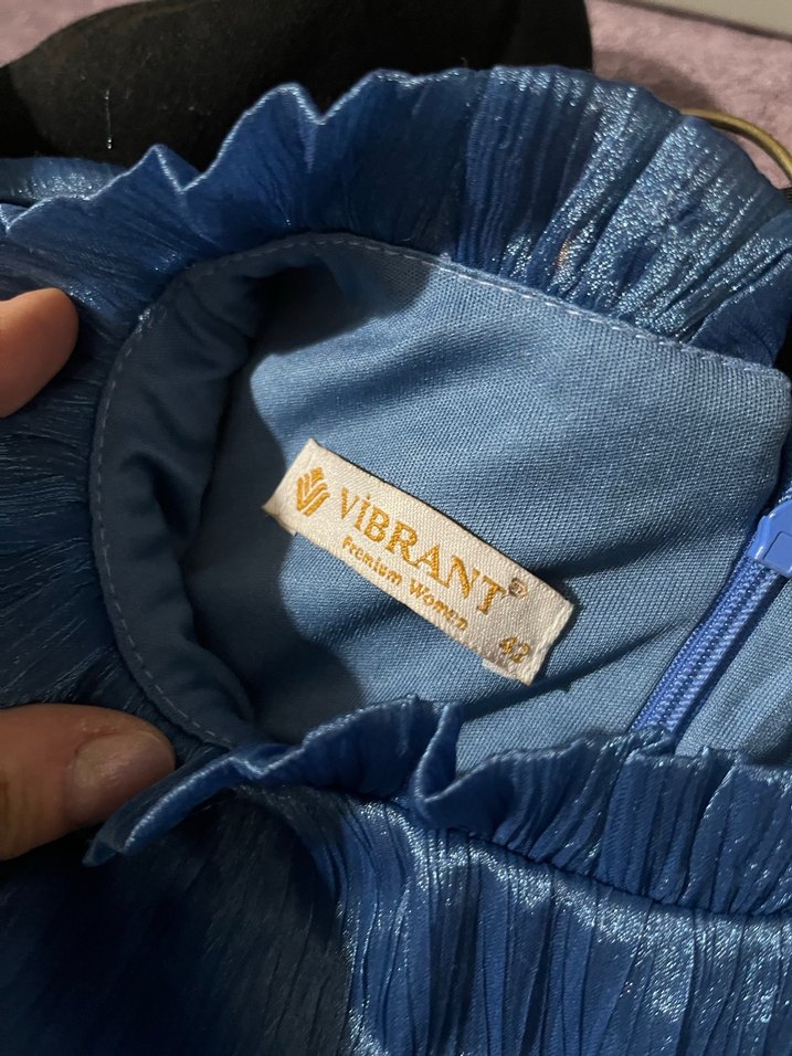 Uzun Mavi Tesettür Abiye - Görsel 3