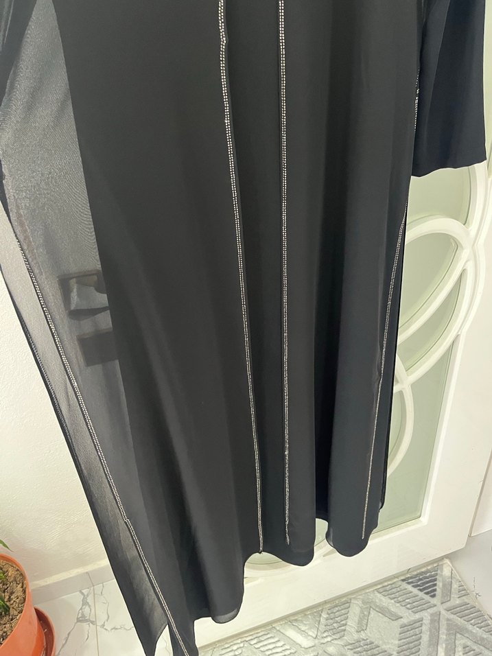 Siyah Uzun Kollu Fermuarlı Uzun Elbise - Görsel 2