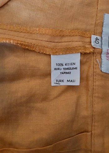 l Beden Düğmeli sarı tonlarında Keten Kadın Pantolon