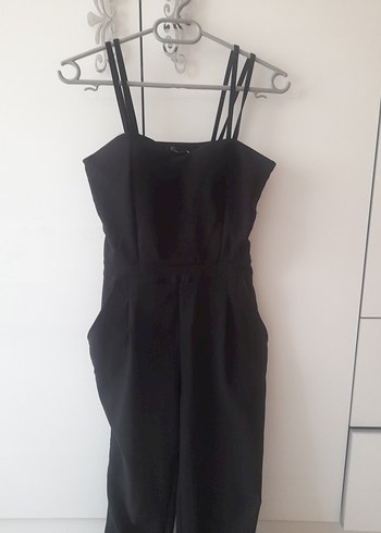 Kadın Siyah Midi Askılı Tulum