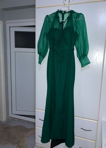 Abiye Yeşil Vintage Uzun Abiye Elbise