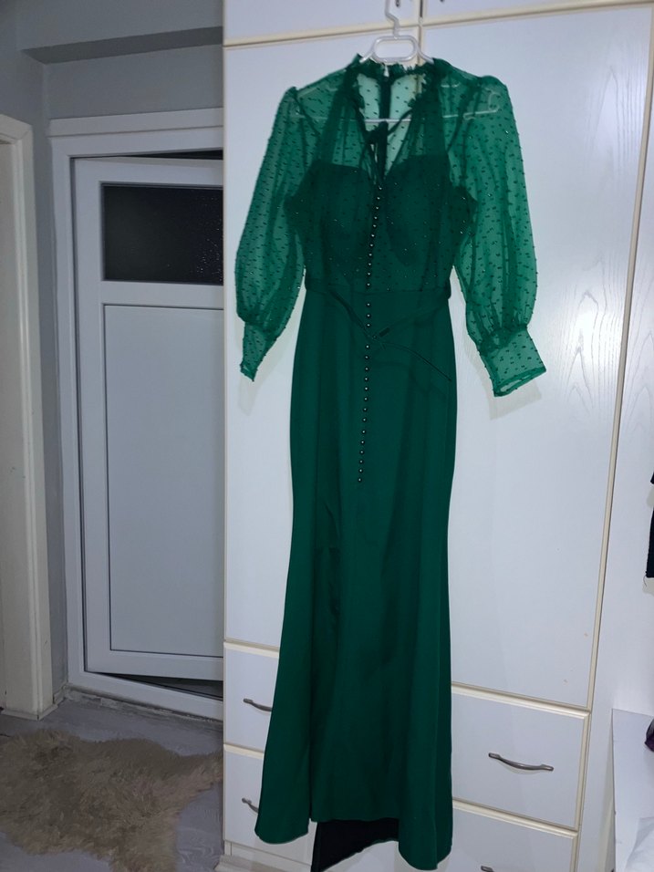 Yeşil Vintage Uzun Abiye Elbise - Görsel 2