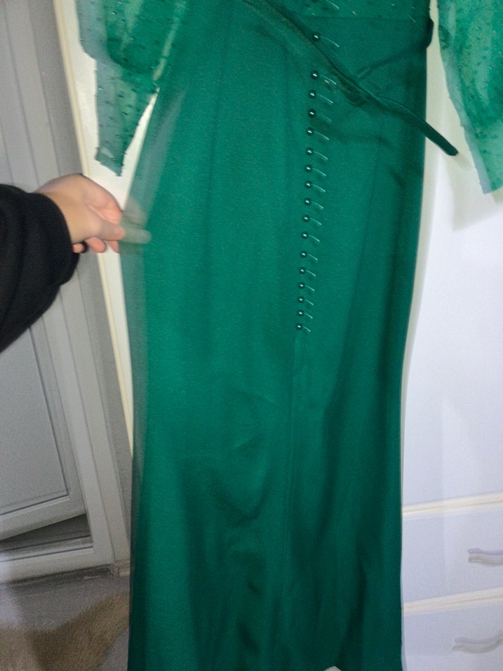 Yeşil Vintage Uzun Abiye Elbise - Görsel 4