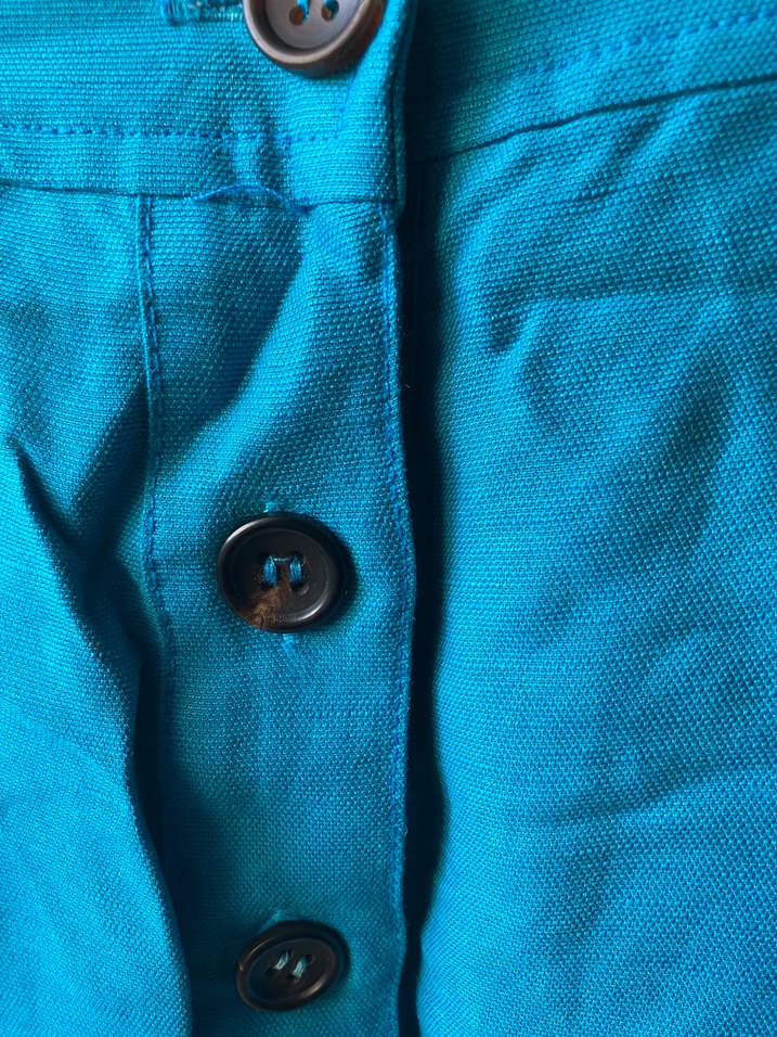 Düğmeli Mavi Midi Hamile Keten Etek - Görsel 2