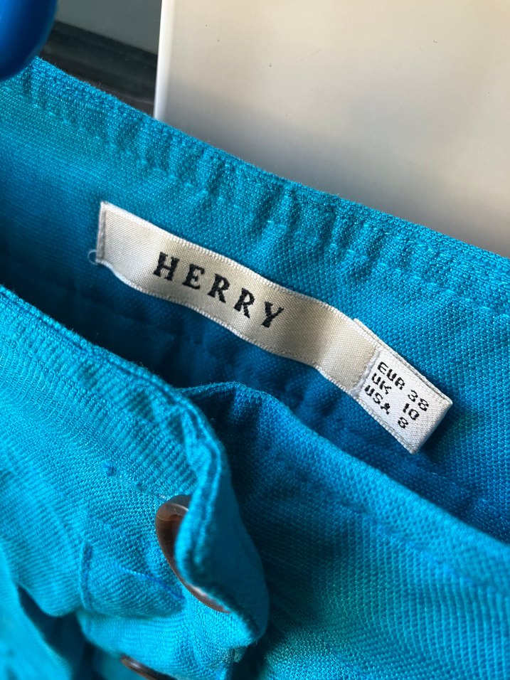 Düğmeli Mavi Midi Hamile Keten Etek - Görsel 3