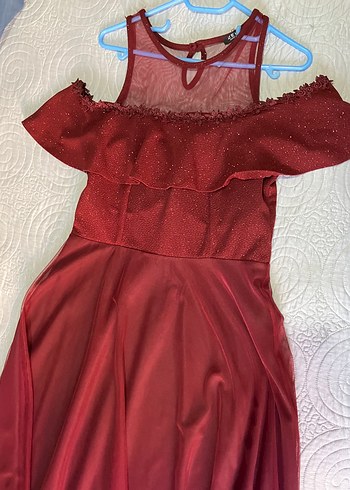 Bordo Uzun Drapeli Straplez Kadın Abiye - Görsel 2