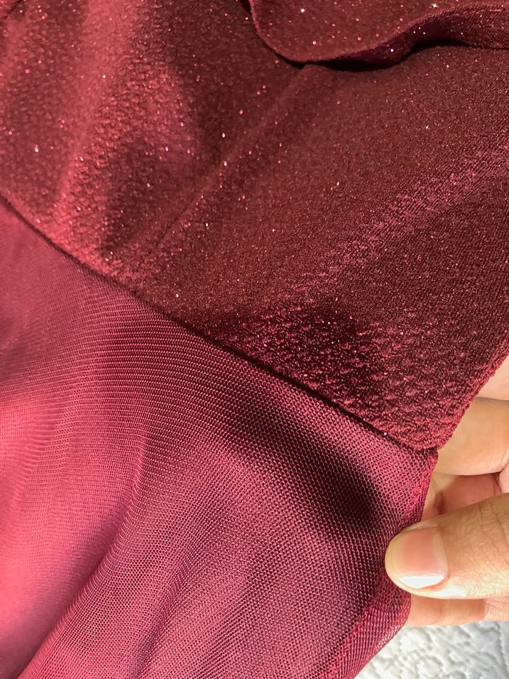 Bordo Uzun Drapeli Straplez Kadın Abiye - Görsel 3