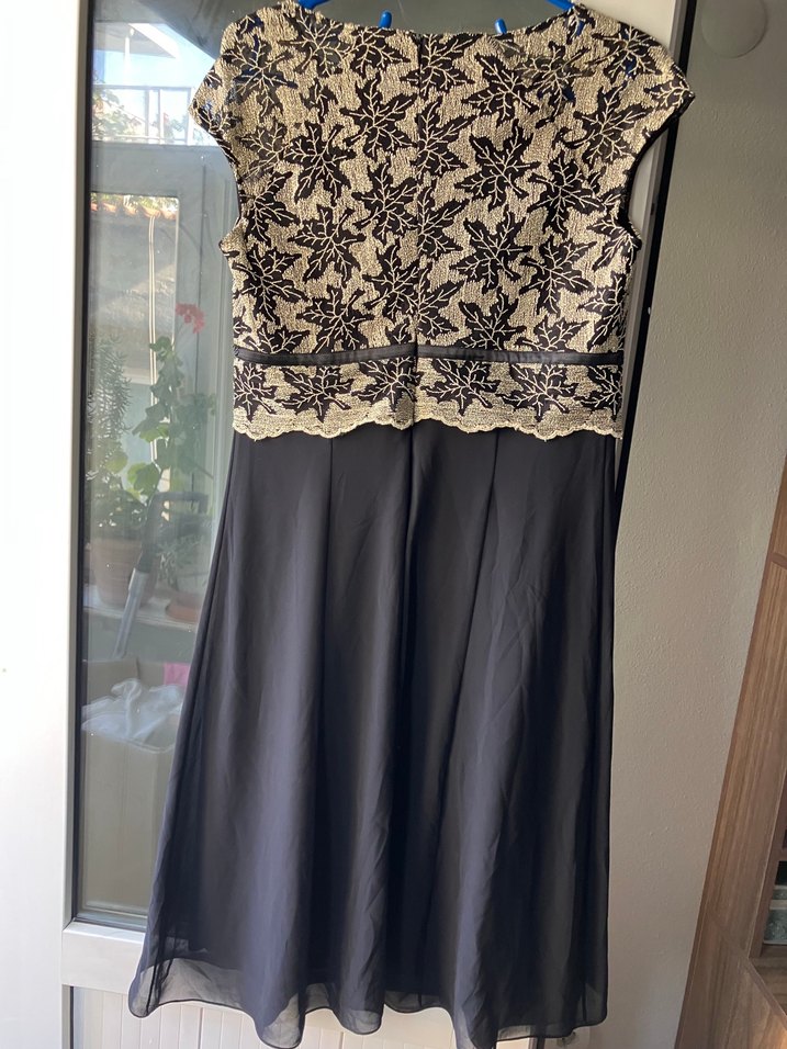 Dantel Detaylı Siyah midi Abiye Elbise - Görsel 3