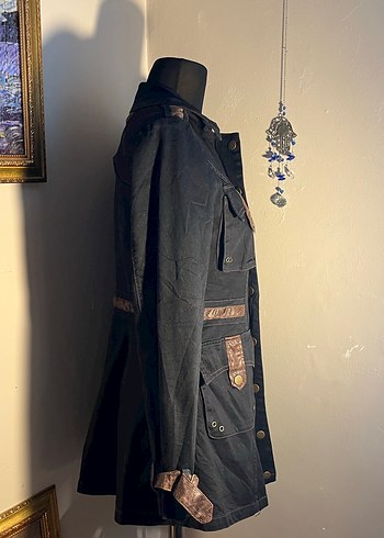 Siyah Kamuflaj Desenli Kemerli Denim Ceket - Görsel 2